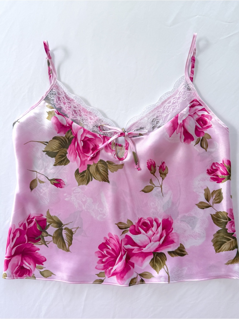 Vintage 90s Pink Floral Lace Trimmed Camisole - Picture 5 of 7